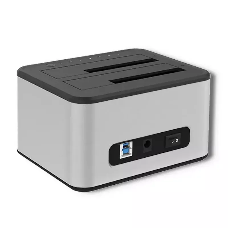 Dockingstation QOLTEC 5316 für 2x 2,5/3,5 Zoll HDD/SSD, SATA, USB 3.0 (5 Gb/s), Aluminiumgehäuse