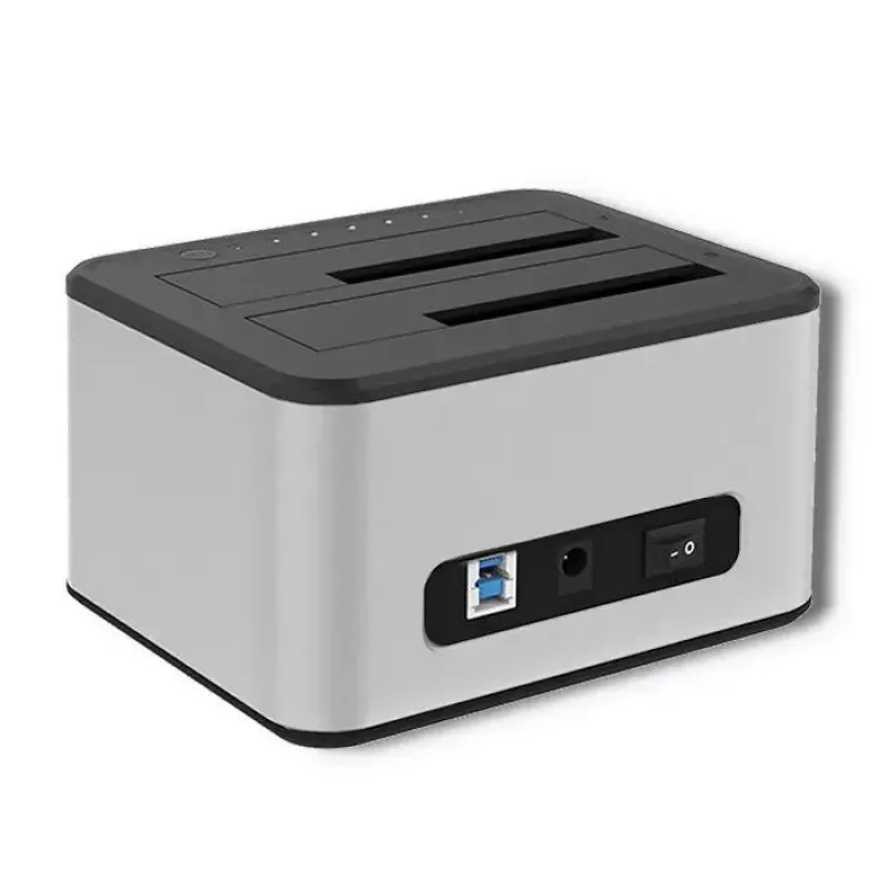 Dockingstation QOLTEC 5316 für 2x 2,5/3,5 Zoll HDD/SSD, SATA, USB 3.0 (5 Gb/s), Aluminiumgehäuse