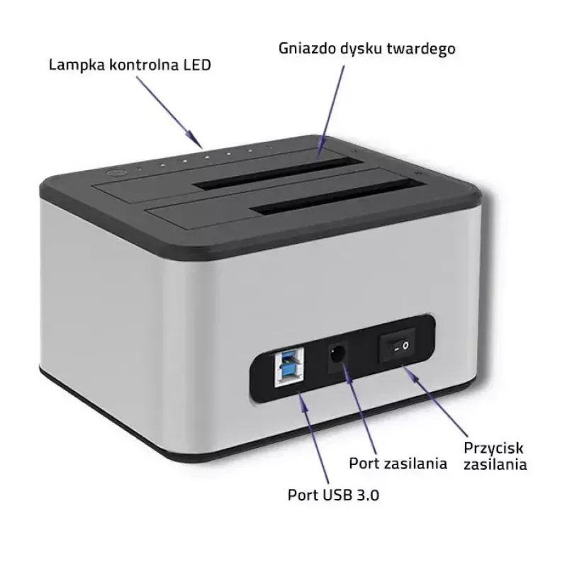 Dockingstation QOLTEC 5316 für 2x 2,5/3,5 Zoll HDD/SSD, SATA, USB 3.0 (5 Gb/s), Aluminiumgehäuse
