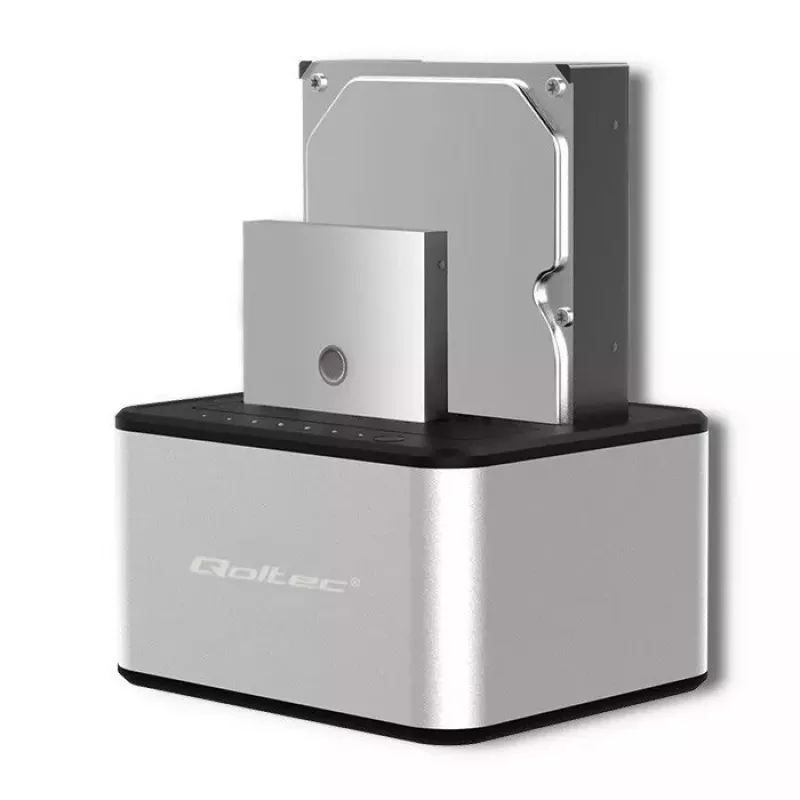 Dockingstation QOLTEC 5316 für 2x 2,5/3,5 Zoll HDD/SSD, SATA, USB 3.0 (5 Gb/s), Aluminiumgehäuse