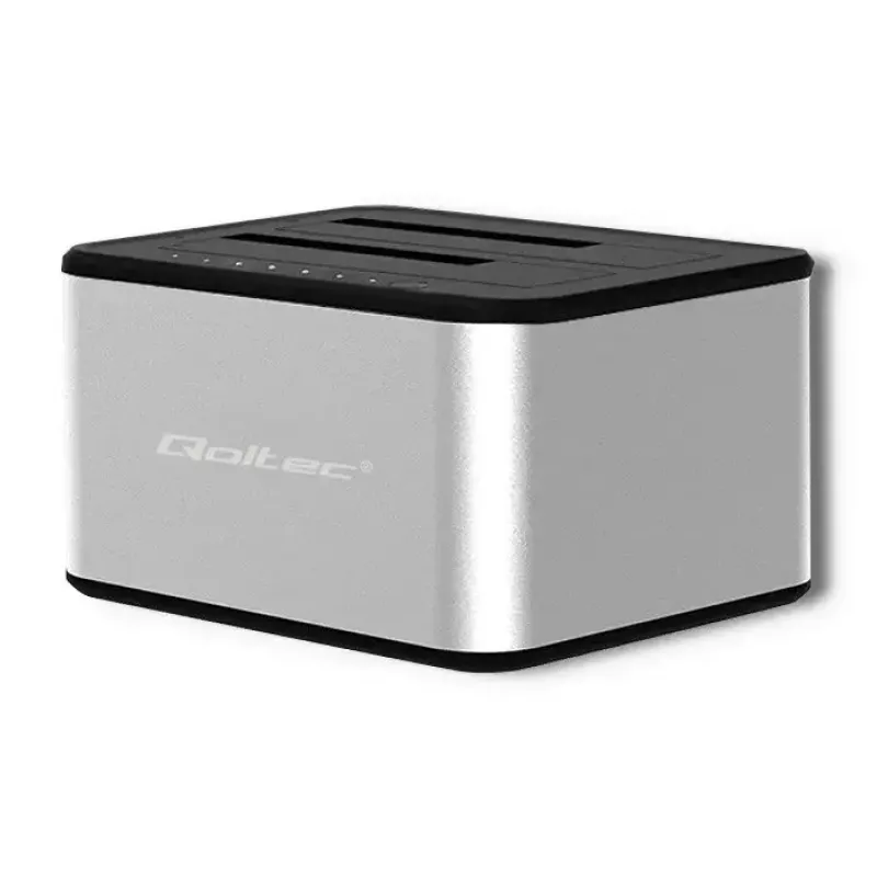 Dockingstation QOLTEC 5316 für 2x 2,5/3,5 Zoll HDD/SSD, SATA, USB 3.0 (5 Gb/s), Aluminiumgehäuse