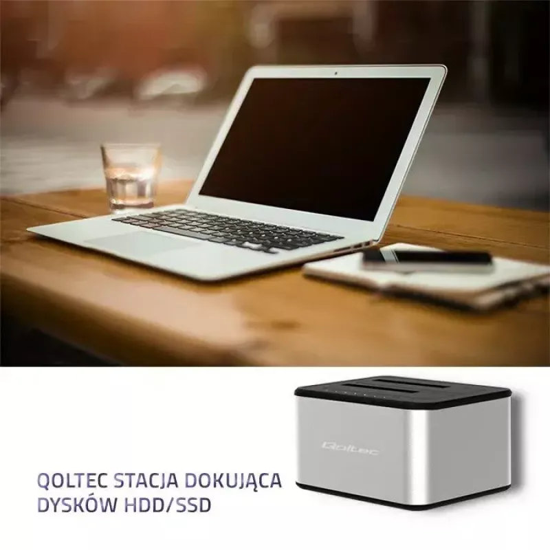 Dockingstation QOLTEC 5316 für 2x 2,5/3,5 Zoll HDD/SSD, SATA, USB 3.0 (5 Gb/s), Aluminiumgehäuse