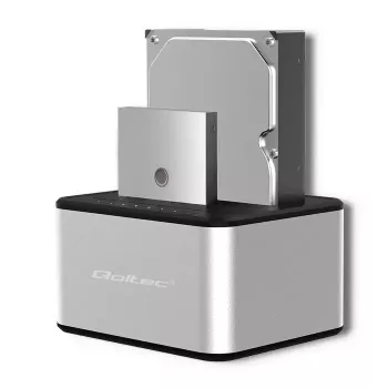 Dockingstation QOLTEC 5316 für 2x 2,5/3,5 Zoll HDD/SSD, SATA, USB 3.0 (5 Gb/s), Aluminiumgehäuse