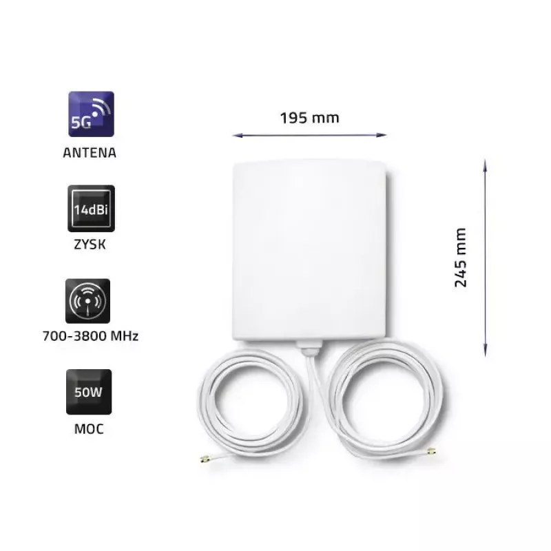 Outdoor-Richtantenne 5G LTE QOLTEC 57022 — 14 dBi, 700–3800 MHz, 50 Ω, Kupfergehäuse