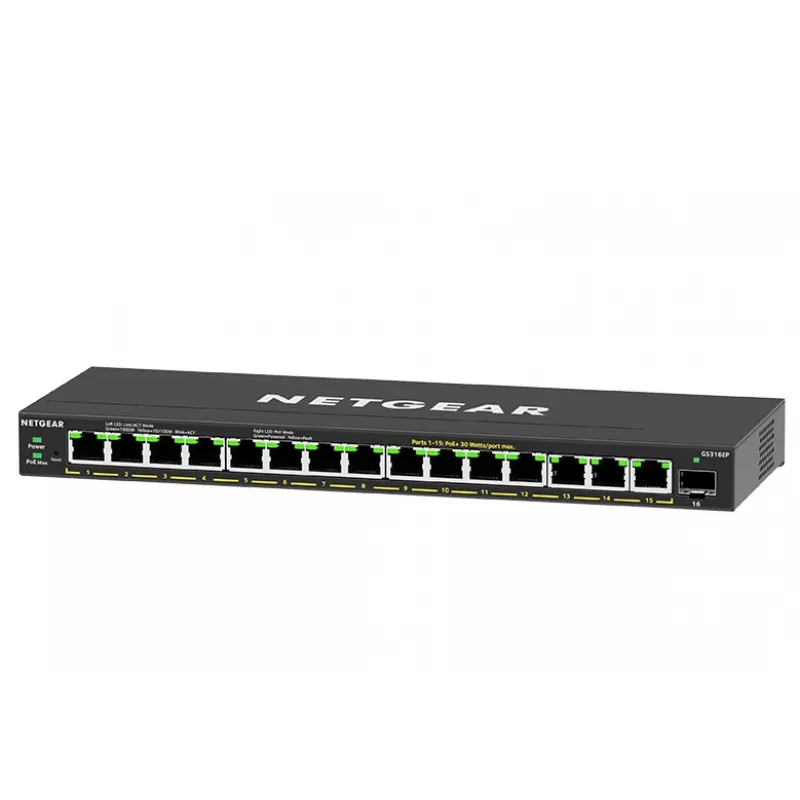 NETGEAR GS316EP-100PES Netzwerk-Switch Managed Gigabit Ethernet (10/100/1000) Power over Ethernet (PoE) Schwarz