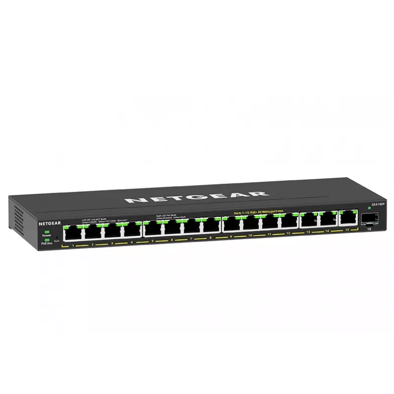 NETGEAR GS316EP-100PES Netzwerk-Switch Managed Gigabit Ethernet (10/100/1000) Power over Ethernet (PoE) Schwarz