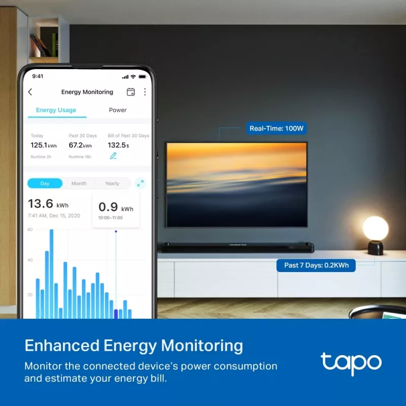 TP-Link Tapo Mini Smart Wi-Fi Steckdose, Energieüberwachung, Innenbereich, Weiß, Zuhause, Büro, Status, Android, iOS, Kabellos