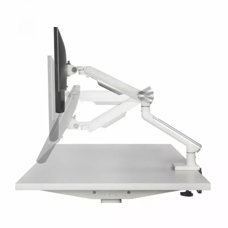 Monitor-Tischhalterung ART RAMM L-19GD für 17–32 Zoll Monitore, gasunterstützt, 2–9 kg, 2x USB 3.0, weiß, Klemme