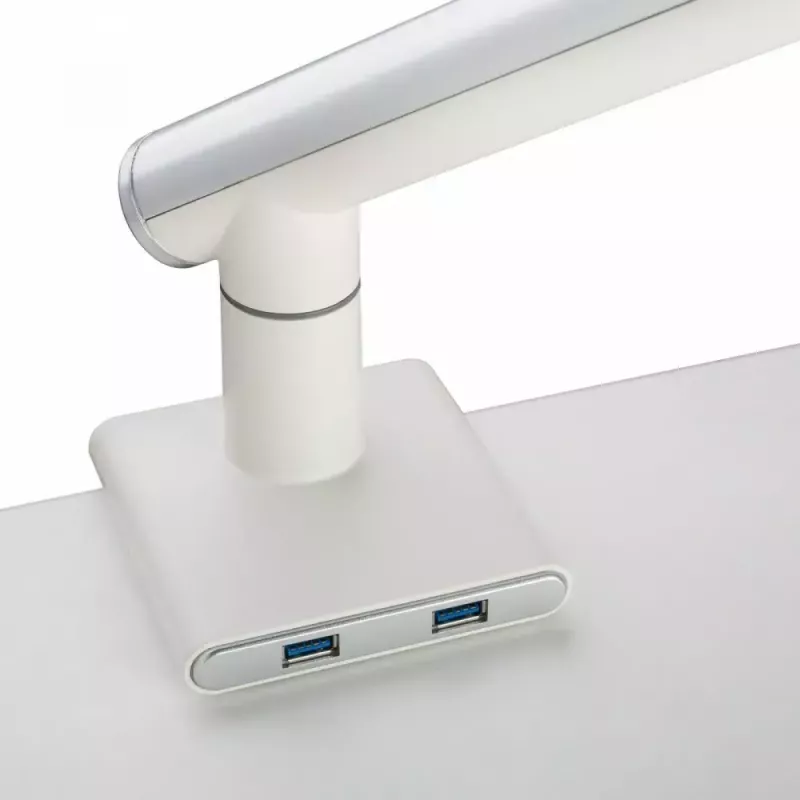 Monitor-Tischhalterung ART RAMM L-19GD für 17–32 Zoll Monitore, gasunterstützt, 2–9 kg, 2x USB 3.0, weiß, Klemme