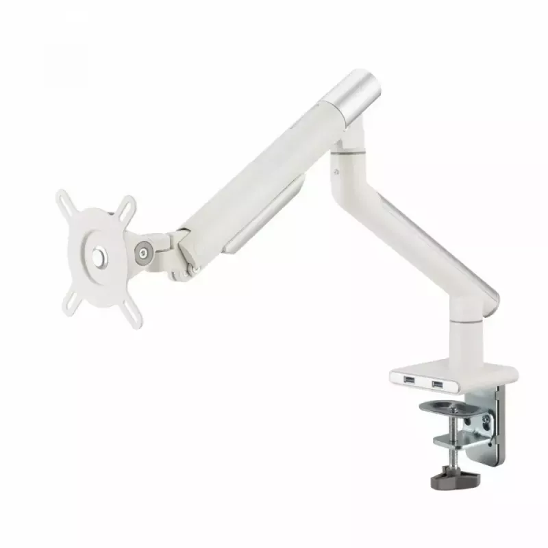 Monitor-Tischhalterung ART RAMM L-19GD für 17–32 Zoll Monitore, gasunterstützt, 2–9 kg, 2x USB 3.0, weiß, Klemme