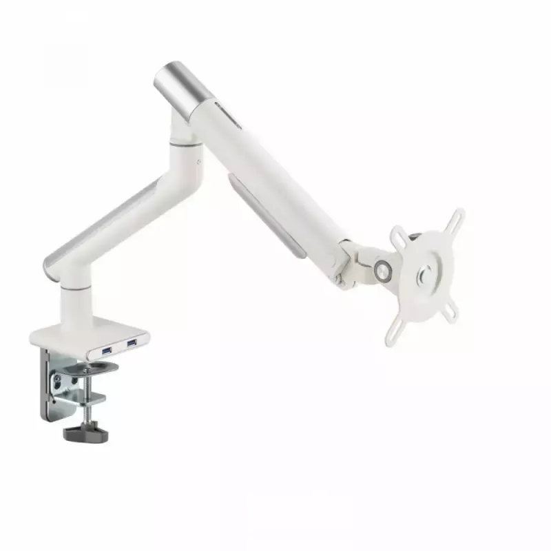 Monitor-Tischhalterung ART RAMM L-19GD für 17–32 Zoll Monitore, gasunterstützt, 2–9 kg, 2x USB 3.0, weiß, Klemme