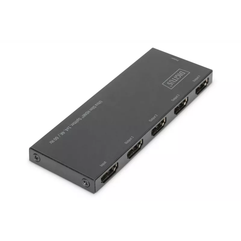 DIGITUS Ultra Slim HDMI Splitter, 1x4, 4K/60Hz HDR, HDCP 2.2, 18 Gbps, Micro USB powered