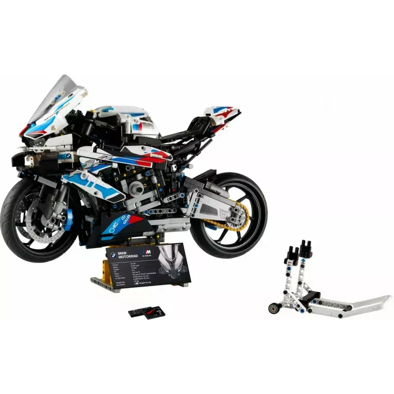 LEGO Technic Motorradmodell BMW M1000RR 42130 mit detailliertem Motor und funktionierender Federung