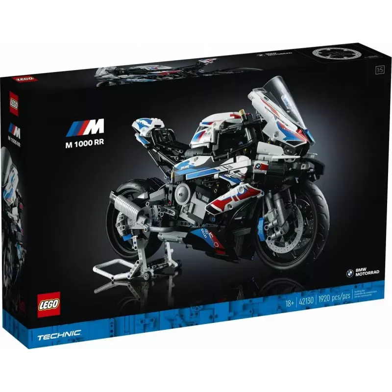 LEGO Technic Motorradmodell BMW M1000RR 42130 mit detailliertem Motor und funktionierender Federung
