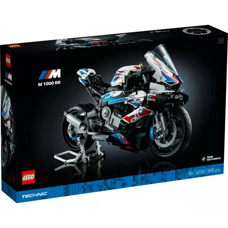 LEGO Technic Motorradmodell BMW M1000RR 42130 mit detailliertem Motor und funktionierender Federung