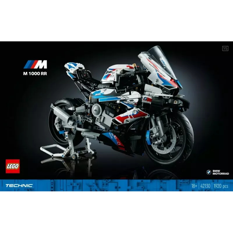 LEGO Technic Motorradmodell BMW M1000RR 42130 mit detailliertem Motor und funktionierender Federung
