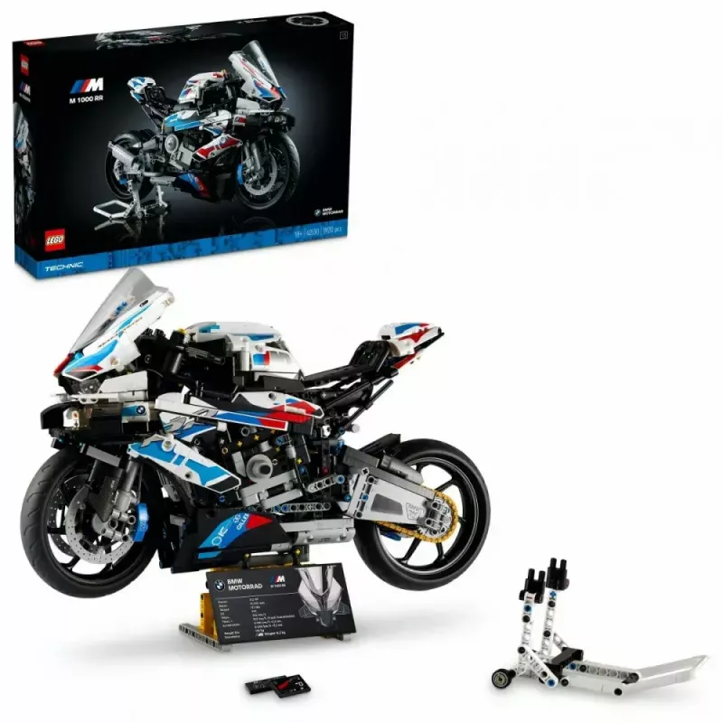 LEGO Technic Motorradmodell BMW M1000RR 42130 mit detailliertem Motor und funktionierender Federung