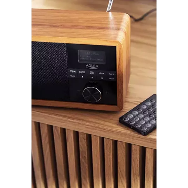 Tragbares Radio Adler AD 1184 mit DAB+/FM/AM Digitaltuner, Bluetooth 5.0, 15W, SD/USB, Wecker, Schwarz/Holz