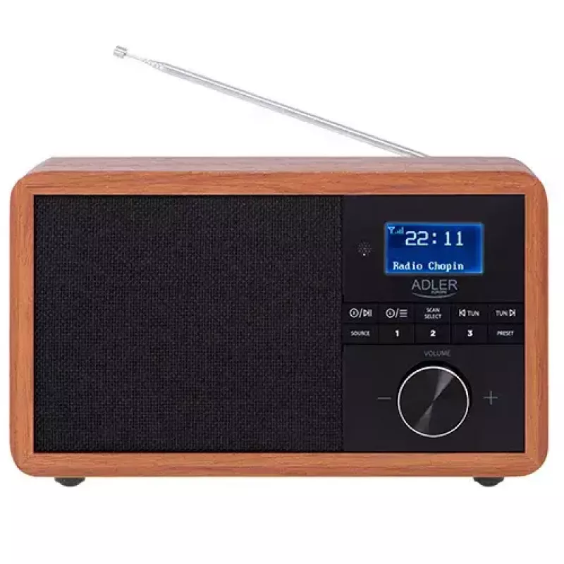 Tragbares Radio Adler AD 1184 mit DAB+/FM/AM Digitaltuner, Bluetooth 5.0, 15W, SD/USB, Wecker, Schwarz/Holz
