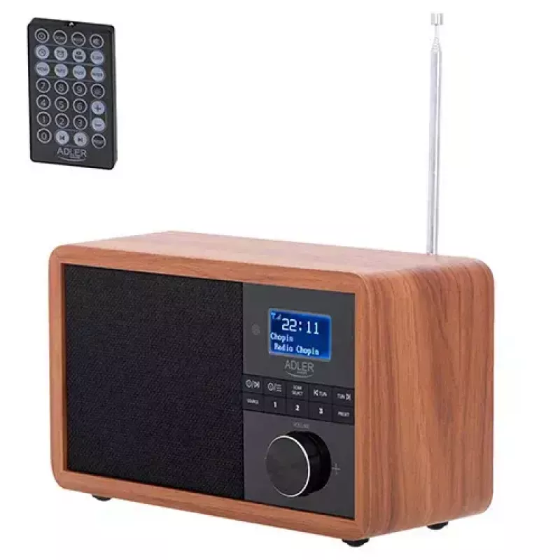 Tragbares Radio Adler AD 1184 mit DAB+/FM/AM Digitaltuner, Bluetooth 5.0, 15W, SD/USB, Wecker, Schwarz/Holz