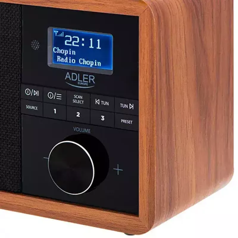 Tragbares Radio Adler AD 1184 mit DAB+/FM/AM Digitaltuner, Bluetooth 5.0, 15W, SD/USB, Wecker, Schwarz/Holz