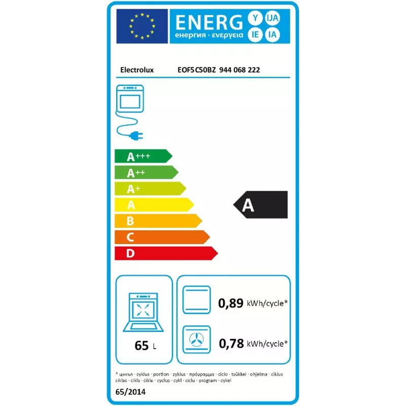 Einbau-Elektrobackofen Electrolux EOF5C50BZ, 65 L, katalytische Reinigung, 8 Programme, Klasse A, schwarz