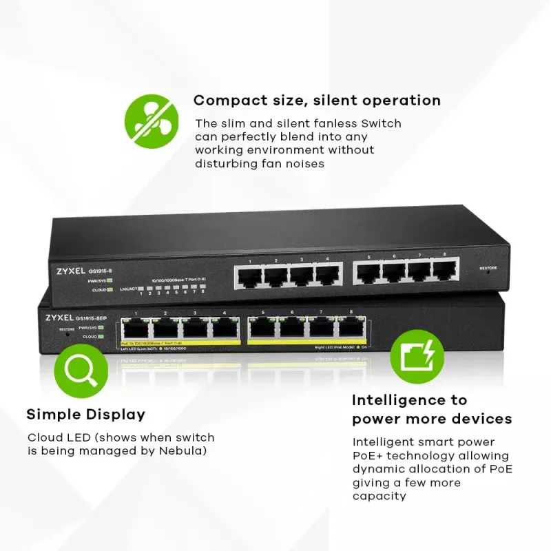 Zyxel GS1915-8 Managed L2 Gigabit Ethernet (10/100/1000) Schwarz