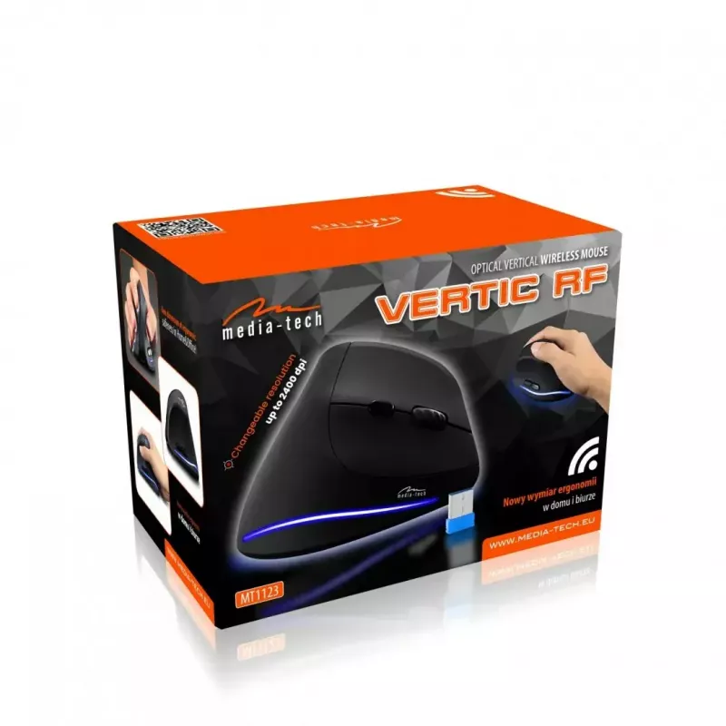Kabellose vertikale Maus MEDIA-TECH MT1123, schwarz, 2400 DPI, 5 Tasten, RF-USB-Empfänger
