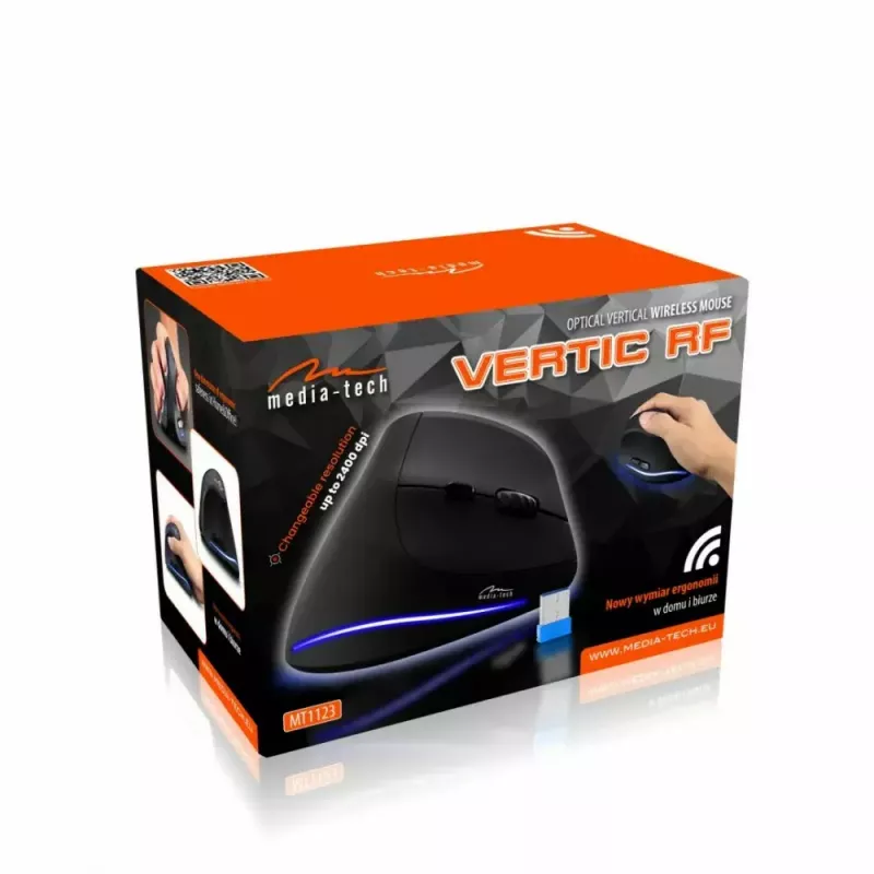 Kabellose vertikale Maus MEDIA-TECH MT1123, schwarz, 2400 DPI, 5 Tasten, RF-USB-Empfänger