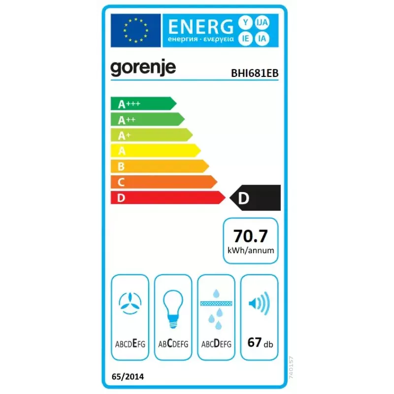 Einbau-Dunstabzugshaube Gorenje BHI681EB — 534 mm Breite, 370 m³/h, Aluminium-Fettfilter, 67 dB, schwarz