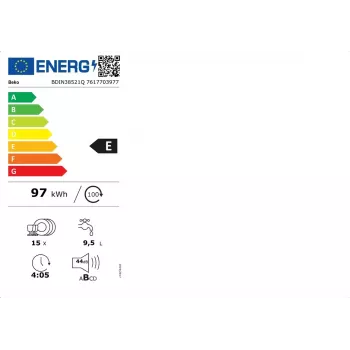 Beko BDIN38521Q Vollintegrierter Geschirrspüler, 15 Maßgedecke, 44 dB
