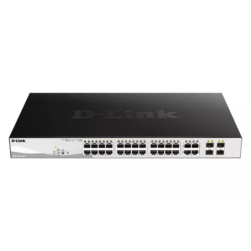 Verwaltbarer L2 Gigabit PoE Switch D-Link DGS-1210-24P — 24x 10/100/1000 RJ-45, IEEE 802.3af/at, 56 Gbit/s, Rack-Montage, schwarz