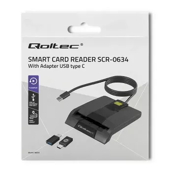 Kartenleser QOLTEC 50634 USB Type-C, ABS-Gehäuse, 90×69 mm, 1,0 m Kabel, schwarz