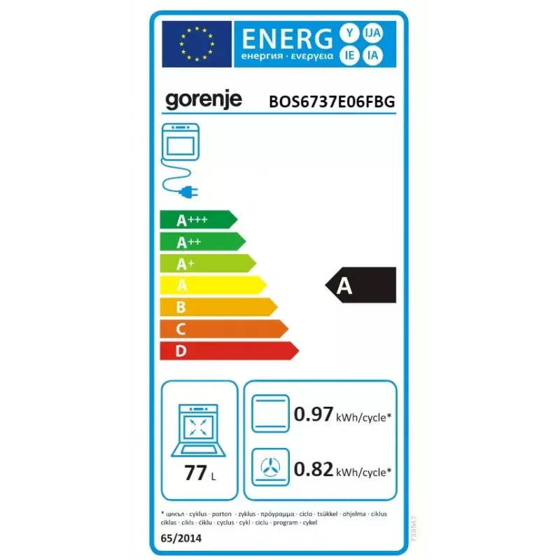 Einbau-Backofen Gorenje BOS6737E06FBG — 77 L multifunktional, EcoClean, Dampf, Umluft, mechanische Steuerung, 59,5×59,5 cm, schwarz
