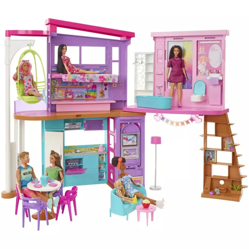 Barbie Ferienhaus Spielset mit über 30 Teilen, Spielzeug für Kinder ab 3 Jahren