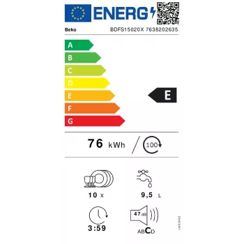 Slimline-Geschirrspüler Beko BDFS15020X, 10 Maßgedecke, 45 cm, 47 dB, 5 Programme, Invertermotor