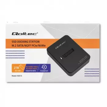 SSD-Gehäuse QOLTEC 50313 Schwarz — M.2 (22×80 / 22×110) PCIe & SATA, USB Typ-C (USB 2.0 / 3.2 Gen2)