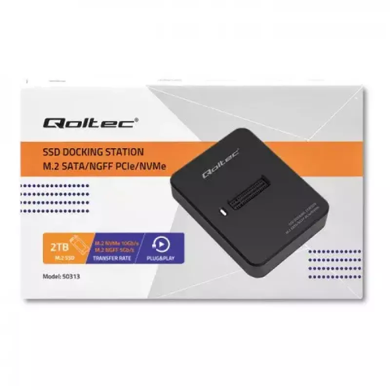 SSD-Gehäuse QOLTEC 50313 Schwarz — M.2 (22×80 / 22×110) PCIe & SATA, USB Typ-C (USB 2.0 / 3.2 Gen2)