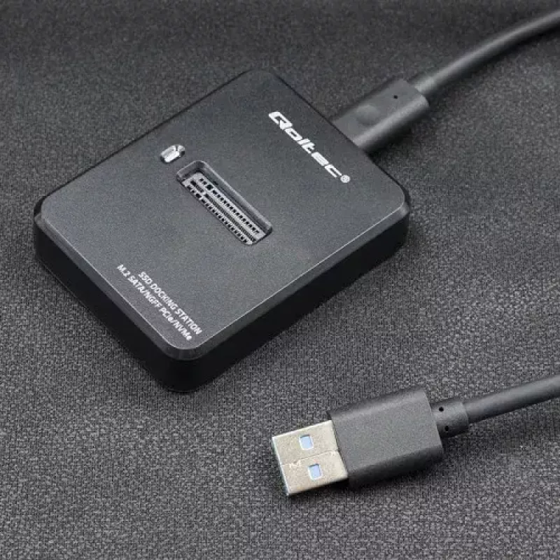 SSD-Gehäuse QOLTEC 50313 Schwarz — M.2 (22×80 / 22×110) PCIe & SATA, USB Typ-C (USB 2.0 / 3.2 Gen2)