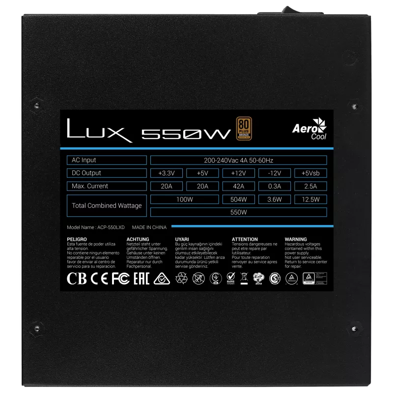 Aerocool LUX 550W Netzteil 20+4 pin ATX ATX Schwarz