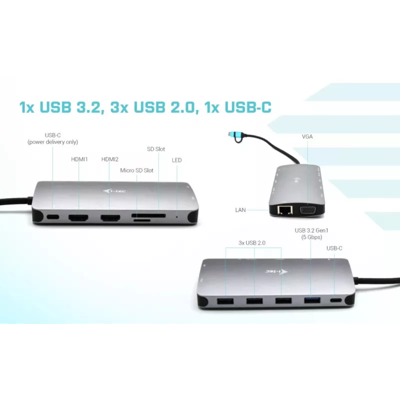 i-tec USB 3.0 USB-C/Thunderbolt 3x Display Metal Nano Dock mit LAN + Power Delivery 100 W