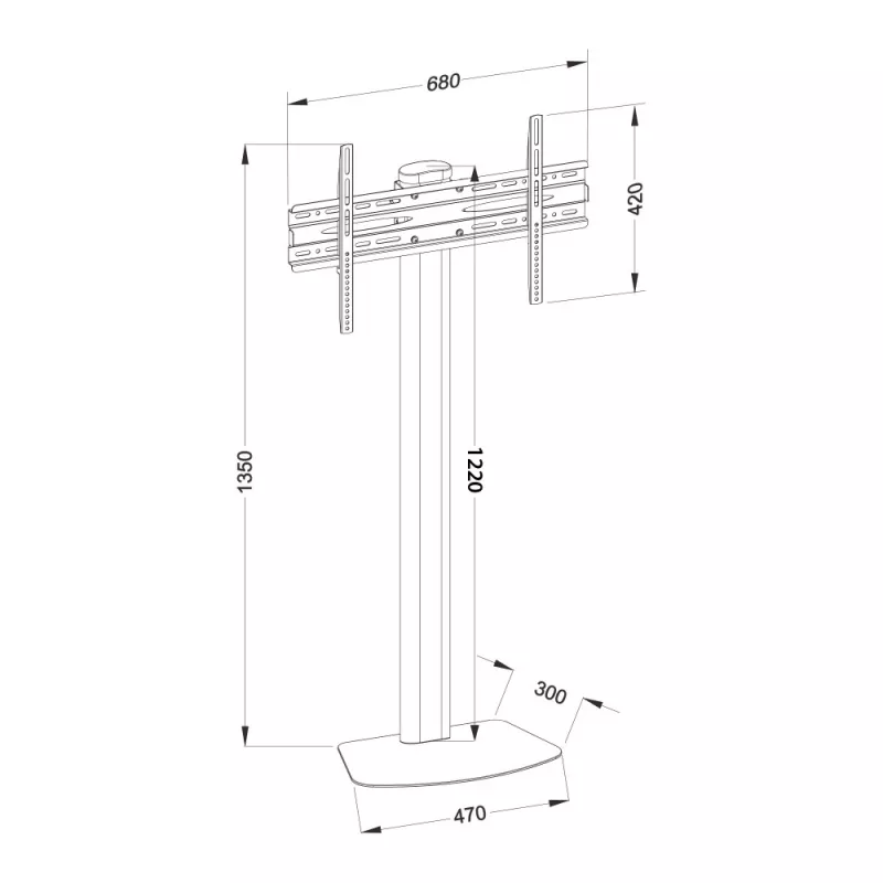 Boden-TV-Ständer TECHLY ICA-TR27 für 32–55 Zoll (81,3–139,7 cm), VESA 100x100–600x400, Neigung -15–0°, max. Belastung 40 kg, schwarz