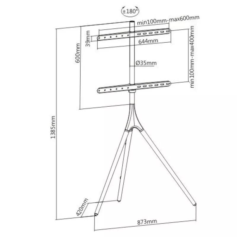Boden-TV-Ständer TECHLY ICA-TR18SAM für 45 Zoll–65 Zoll (114,3–165,1 cm), VESA 200x200–600x400, Tragfähigkeit 32 kg, Walnuss
