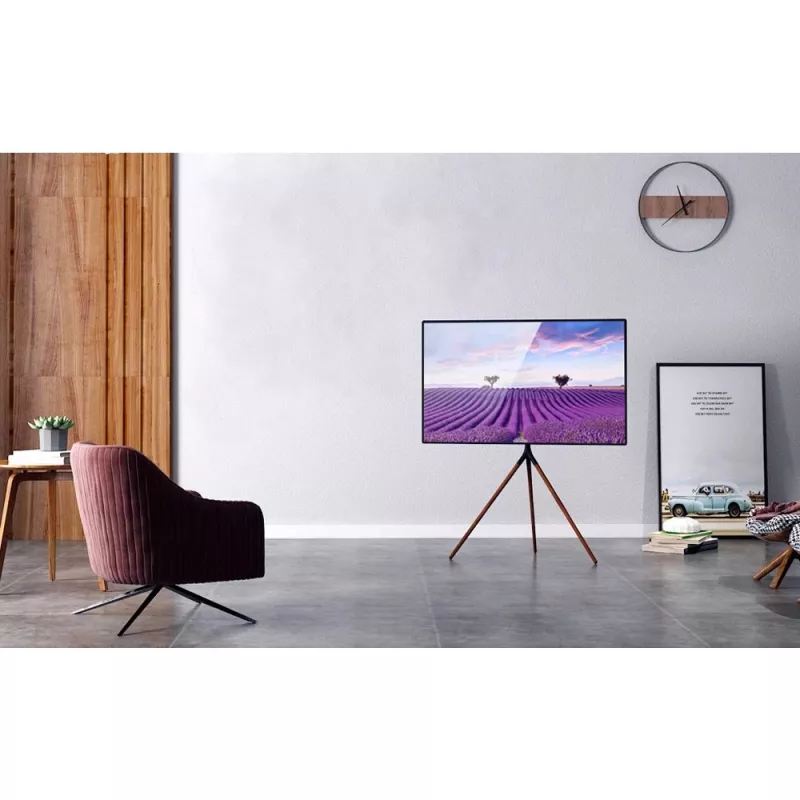 Boden-TV-Ständer TECHLY ICA-TR18SAM für 45 Zoll–65 Zoll (114,3–165,1 cm), VESA 200x200–600x400, Tragfähigkeit 32 kg, Walnuss
