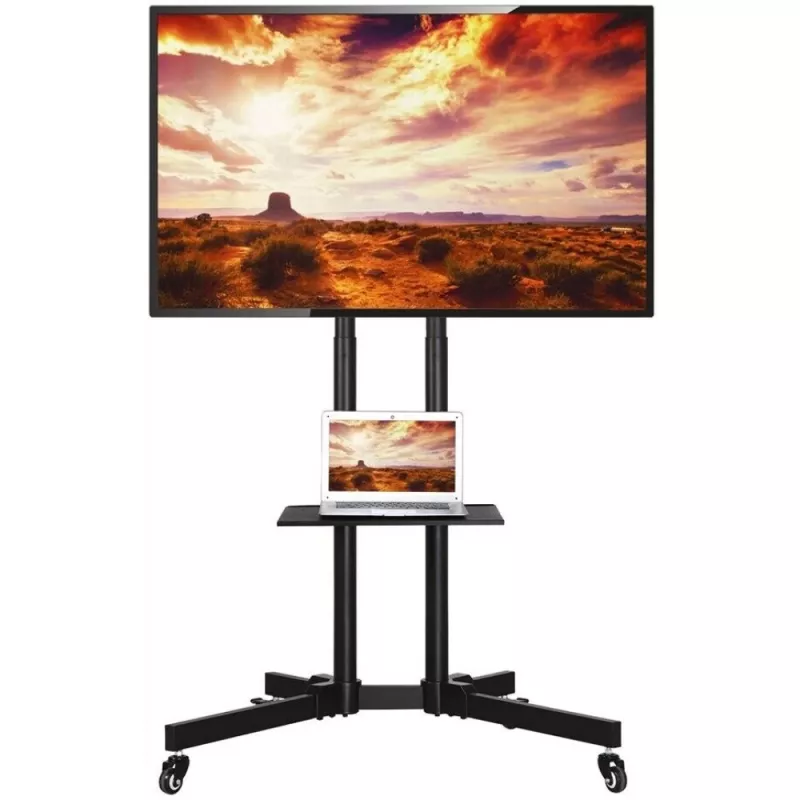 Bodenständerhalterung TECHLY ICA-TR16T für 37-Zoll- bis 70-Zoll-Displays, VESA 200x200–600x400, bis zu 50 kg, höhenverstellbar, Rollen, Neigung ±10° (schwarz)