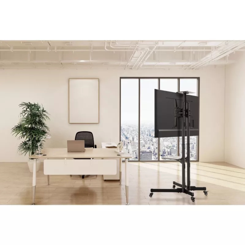 Bodenständerhalterung TECHLY ICA-TR16T für 37-Zoll- bis 70-Zoll-Displays, VESA 200x200–600x400, bis zu 50 kg, höhenverstellbar, Rollen, Neigung ±10° (schwarz)