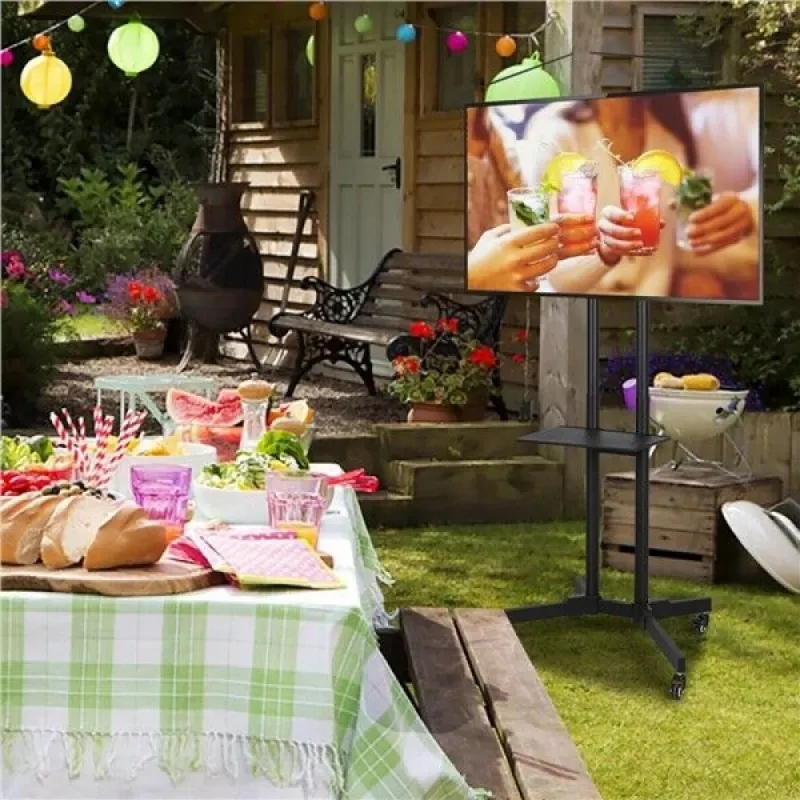 Bodenständerhalterung TECHLY ICA-TR16T für 37-Zoll- bis 70-Zoll-Displays, VESA 200x200–600x400, bis zu 50 kg, höhenverstellbar, Rollen, Neigung ±10° (schwarz)