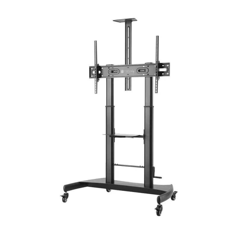 Techly Stahl-Trolley-Bodenständer mit höhenverstellbarer Stütze für TV von 60'' auf 100''