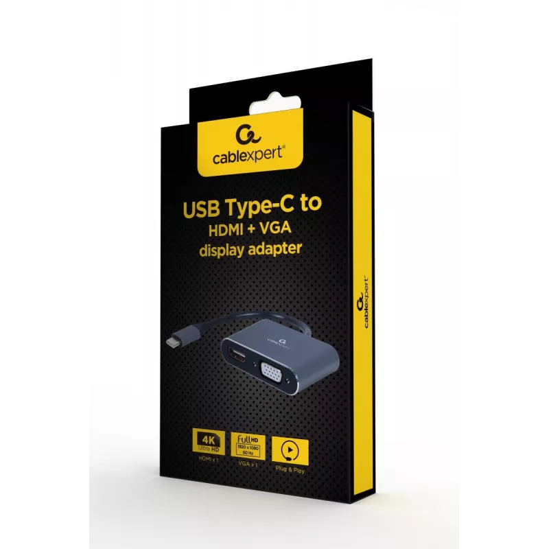 GEMBIRD Alt-DP USB Type-C zu HDMI + VGA Display-Adapter – Space Grau