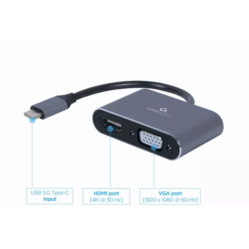 GEMBIRD Alt-DP USB Type-C zu HDMI + VGA Display-Adapter – Space Grau